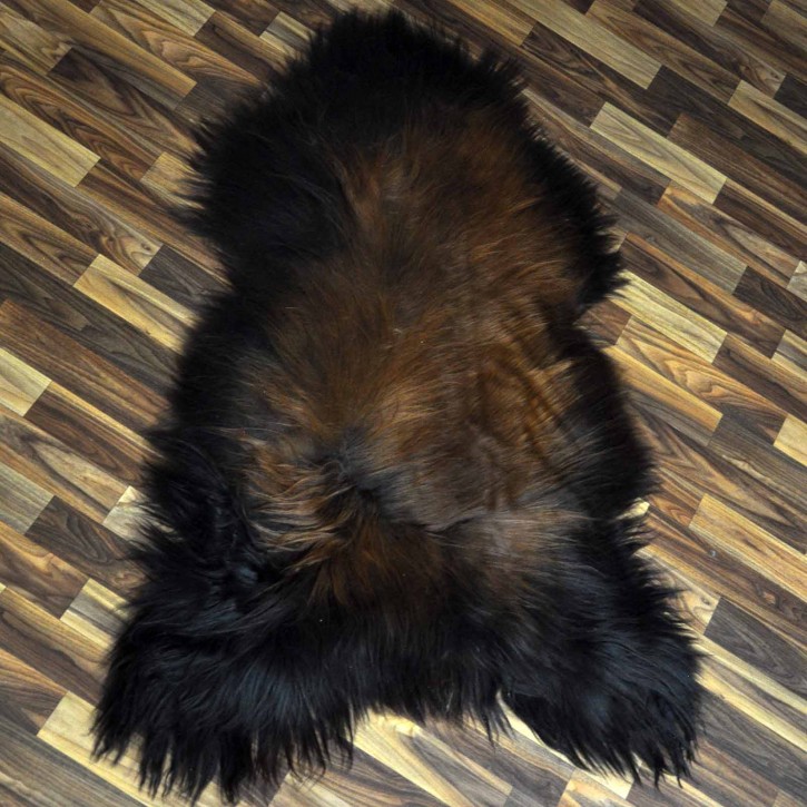 XXL ÖKO Island Schaffell schwarz braun geflammt 120x75 Feuer Kamin #9721