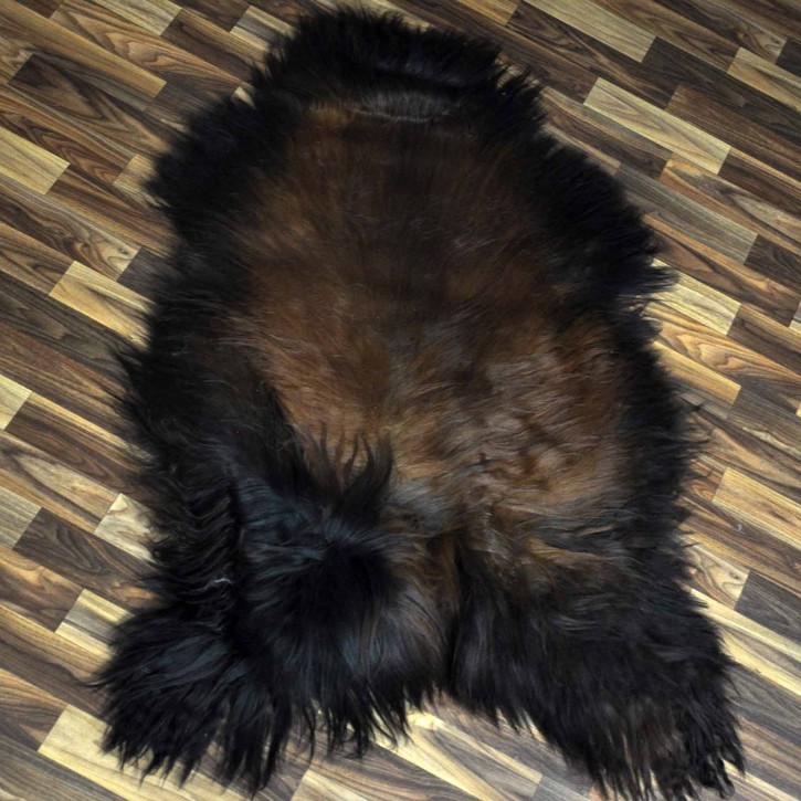 XXL ÖKO Island Schaffell schwarz braun geflammt 120x75 Feuer Kamin #9722