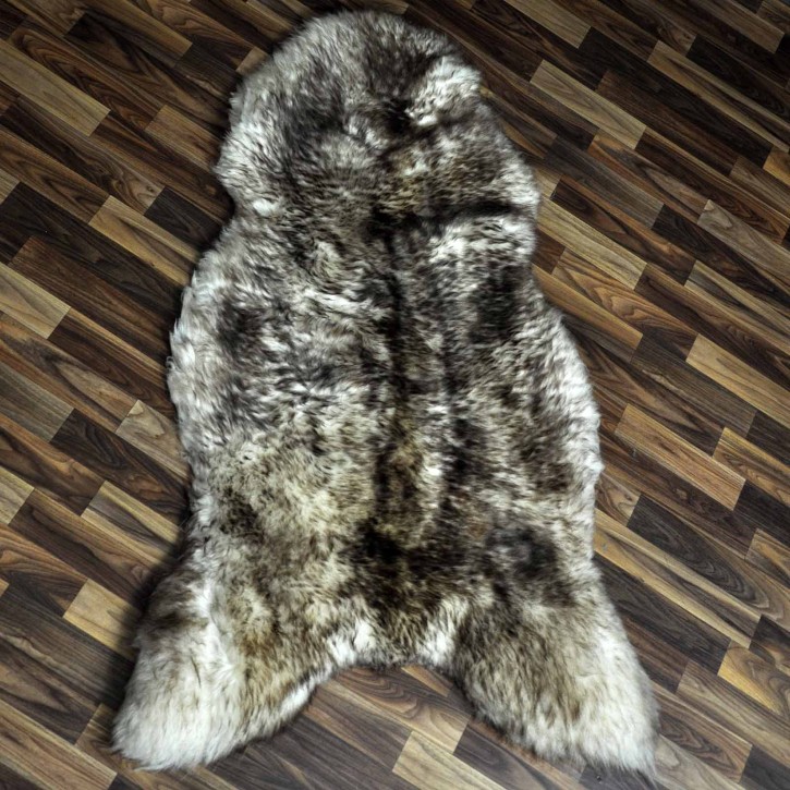 XXXL ÖKO Schaffell Lammfell weiss braun geflammt 135x80 Mufflon #9744