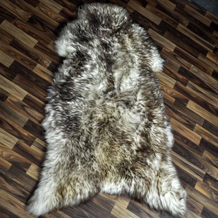 XXXL ÖKO Schaffell Lammfell weiss braun geflammt 140x80 Mufflon #9745