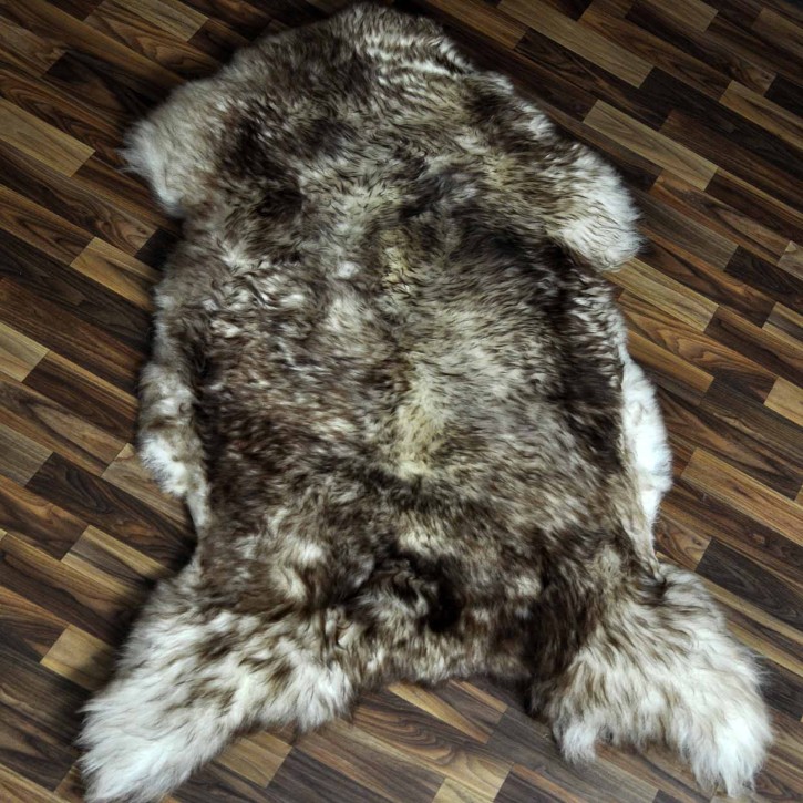XXXL ÖKO Schaffell Lammfell weiss braun geflammt 130x85 Mufflon #9746
