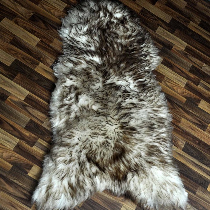 XXXL ÖKO Schaffell Lammfell weiss braun geflammt 140x80 Mufflon #9747