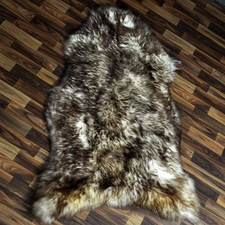 XXXL ÖKO Schaffell Lammfell weiss braun geflammt 135x85 Mufflon #9750