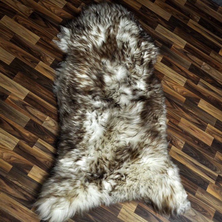 XXXL ÖKO Schaffell Lammfell weiss braun geflammt 140x80 Mufflon #9751