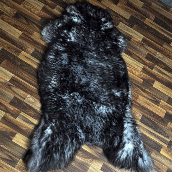 XXXL ÖKO Schaffell Lammfell grau schwarz geflammt 140x80 riesig #9756