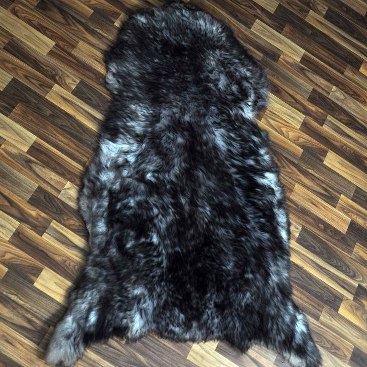 XXXL ÖKO Schaffell Lammfell grau schwarz geflammt 135x90 riesig #9757
