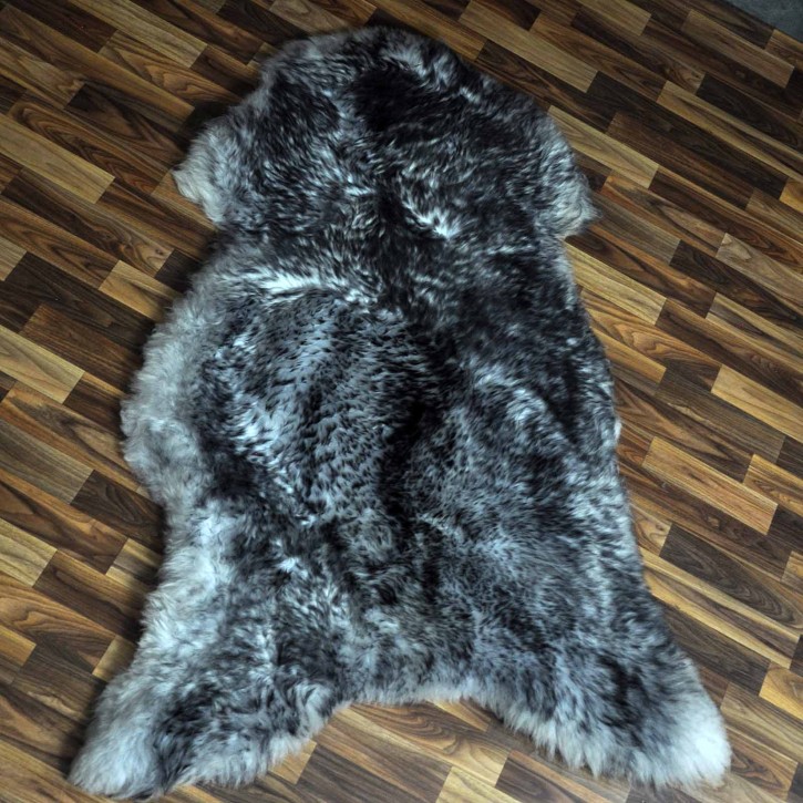 XXXL ÖKO Schaffell Lammfell grau schwarz geflammt 140x85 riesig #9758