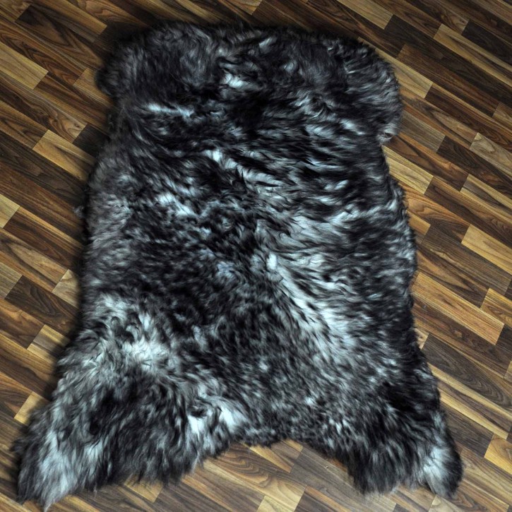XXL ÖKO Schaffell Lammfell grau schwarz geflammt 125x85 Pelz #9764