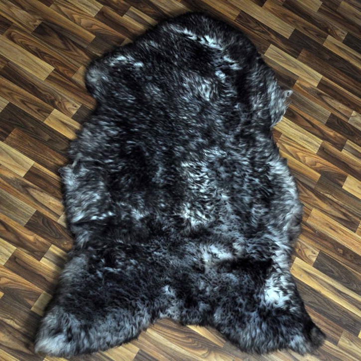 XXXL ÖKO Schaffell Lammfell grau schwarz geflammt 130x80 II Wahl #9767
