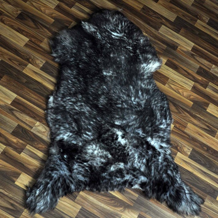 XXL ÖKO Schaffell Lammfell grau schwarz geflammt 125x80 Pelz #9768