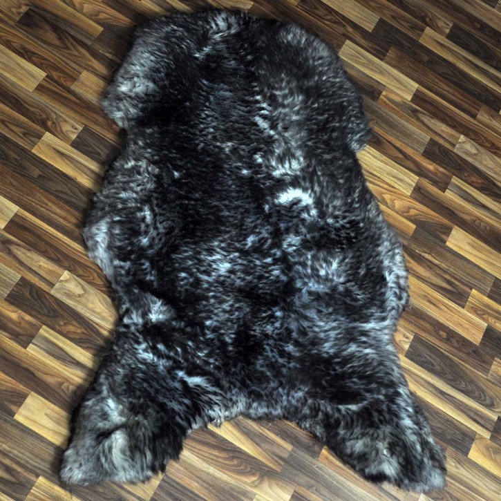 XXL ÖKO Schaffell Lammfell grau schwarz geflammt 125x80 Pelz #9769