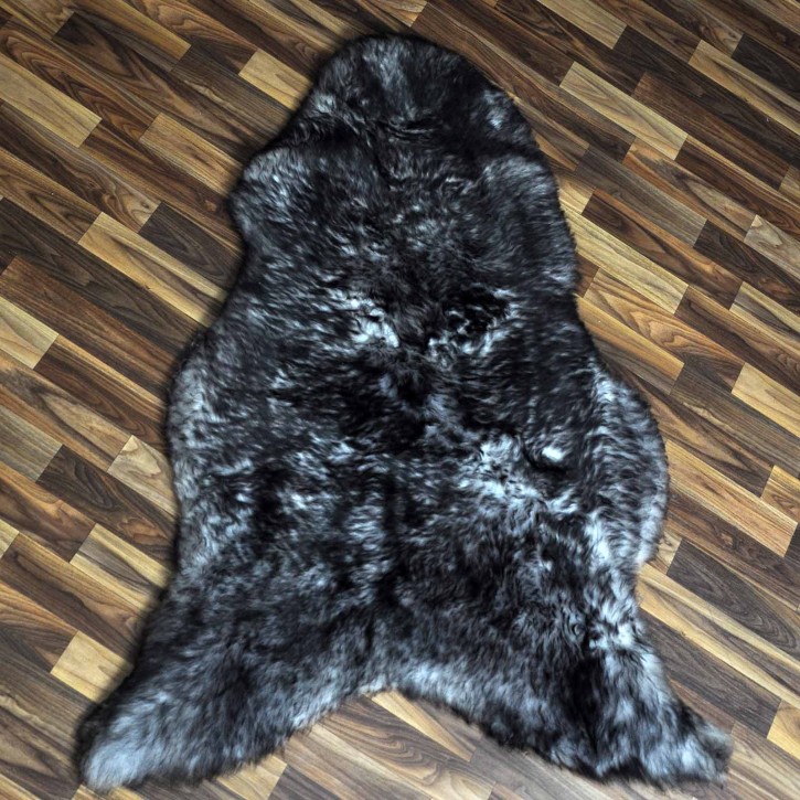 XXXL ÖKO Schaffell Lammfell grau schwarz geflammt 130x85 riesig #9771