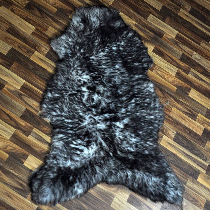 XXXL ÖKO Schaffell Lammfell grau schwarz geflammt 130x85 riesig #9772