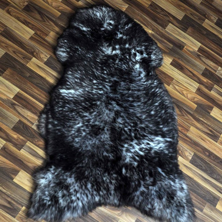 XXXL ÖKO Schaffell Lammfell grau schwarz geflammt 135x85 riesig #9774