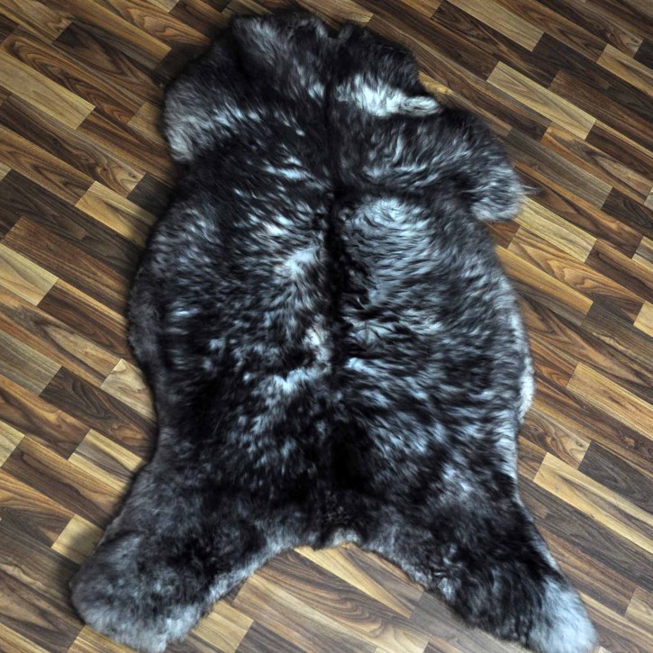 XXXL ÖKO Schaffell Lammfell grau schwarz geflammt 130x75 II Wahl #9775