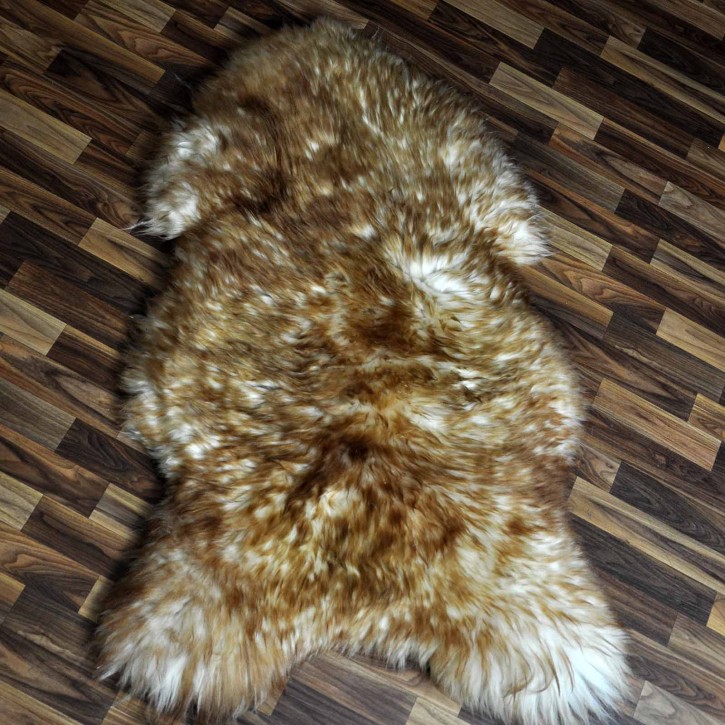 XXXL ÖKO Schaffell Lammfell weiss braun geflammt 135x80 Mufflon #9777