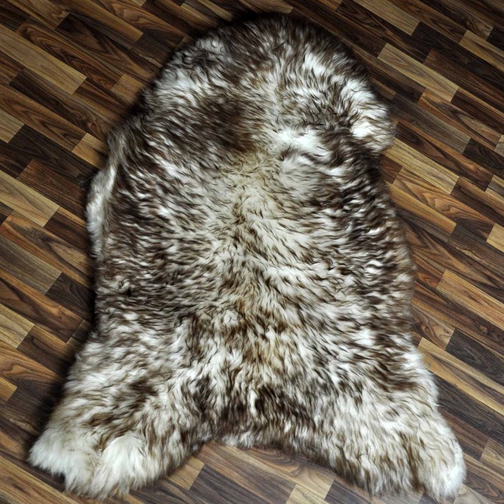 XXXL ÖKO Schaffell Lammfell weiss braun geflammt 135x90 Mufflon #9781