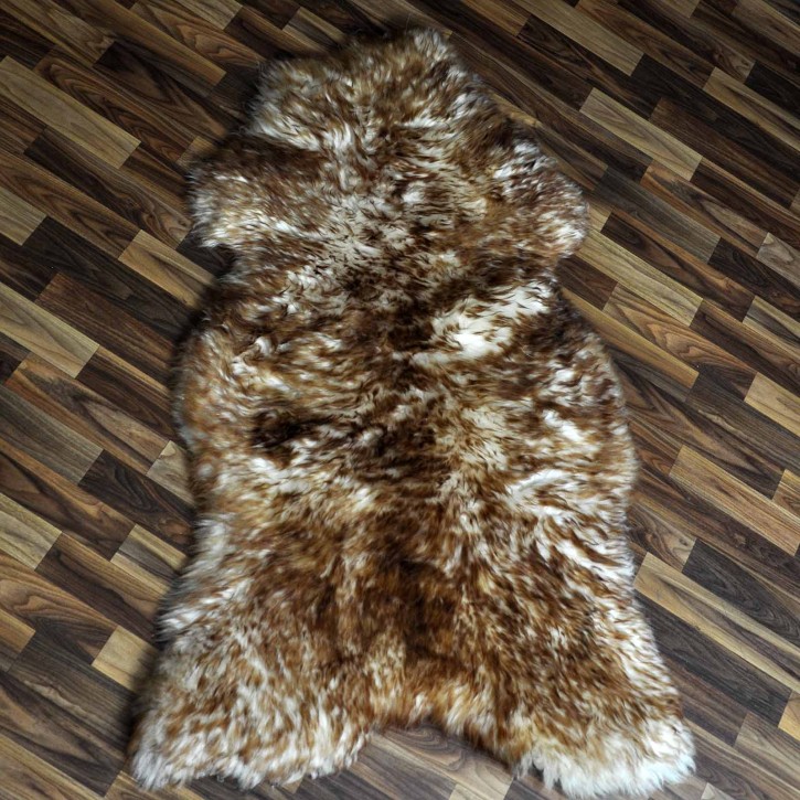 XXXL ÖKO Schaffell Lammfell weiss braun geflammt 135x80 Mufflon #9782