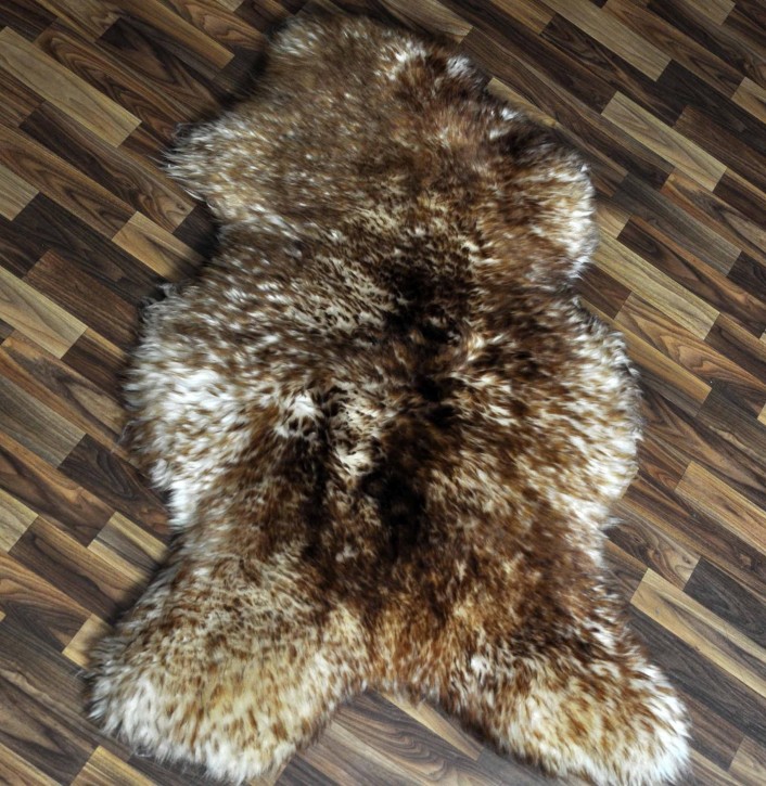 XXXL ÖKO Schaffell Lammfell weiss braun geflammt 130x80 Mufflon #9783