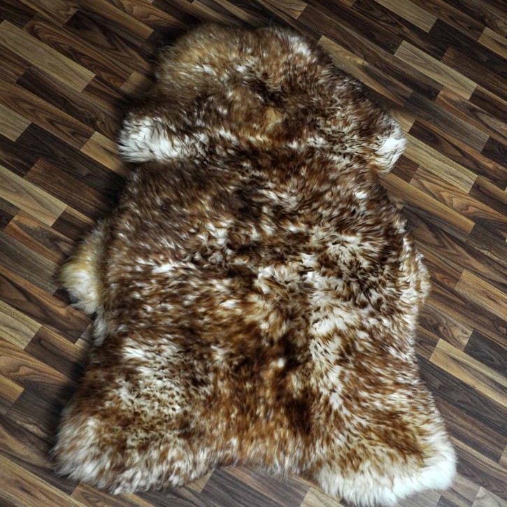 XXL ÖKO Schaffell Lammfell weiss braun geflammt 125x80 Mufflon #9786