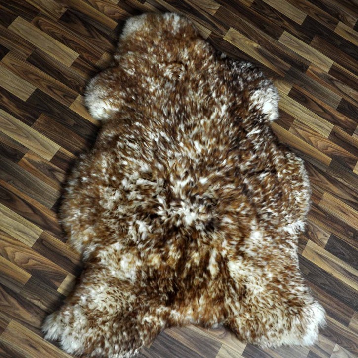 XXXL ÖKO Schaffell Lammfell weiss braun geflammt 130x90 Mufflon #9787