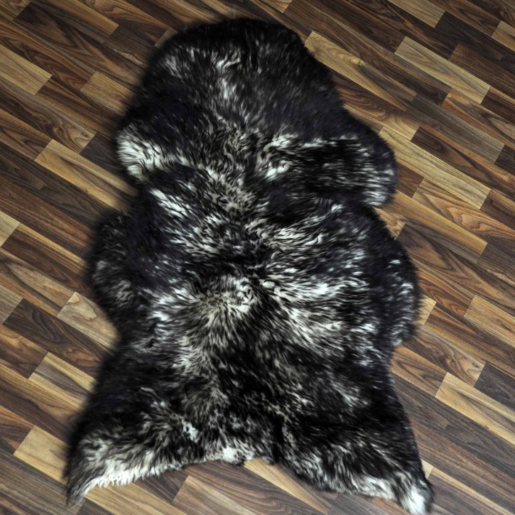 XXL ÖKO Schaffell Lamm weiss schwarzbraun geflammt 115x70 Mufflon #9793