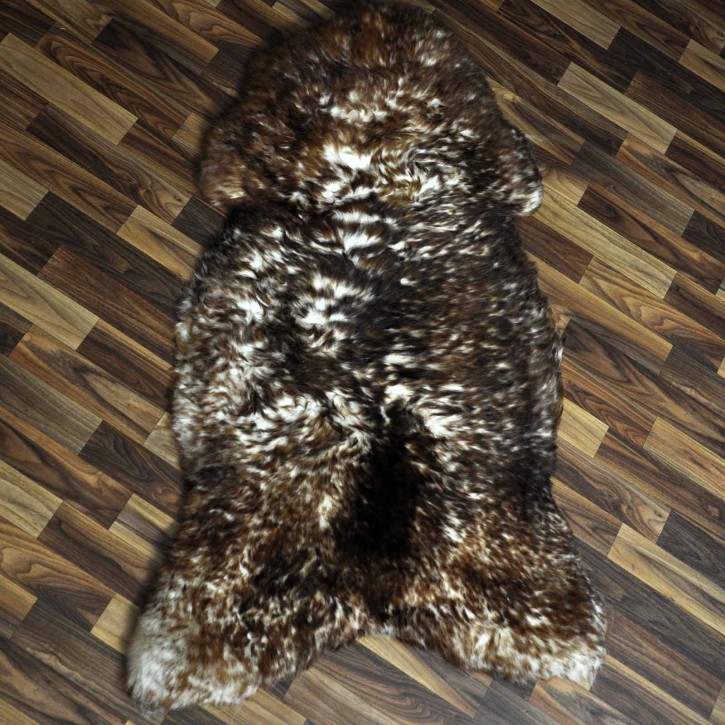XXL ÖKO Schaffell Lammfell weiss braun geflammt 125x75 Mufflon #9812
