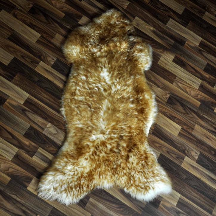 XL ÖKO Schaffell Lammfell weiss braun geflammt 115x70 Mufflon #9814