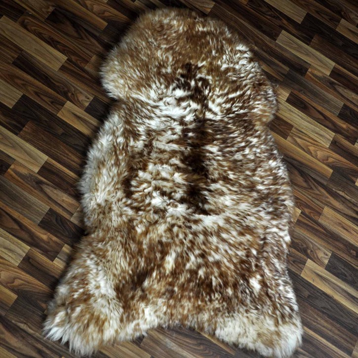 XXL ÖKO Schaffell Lammfell weiss braun geflammt 125x80 Mufflon #9816