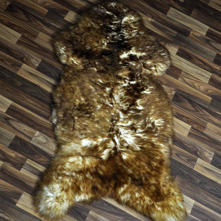 XXL ÖKO Schaffell Lammfell weiss braun geflammt 120x70 Mufflon #9826
