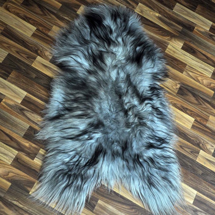 XL Island Schaffell grau schwarz geflammt 110x65 Krampus #9858