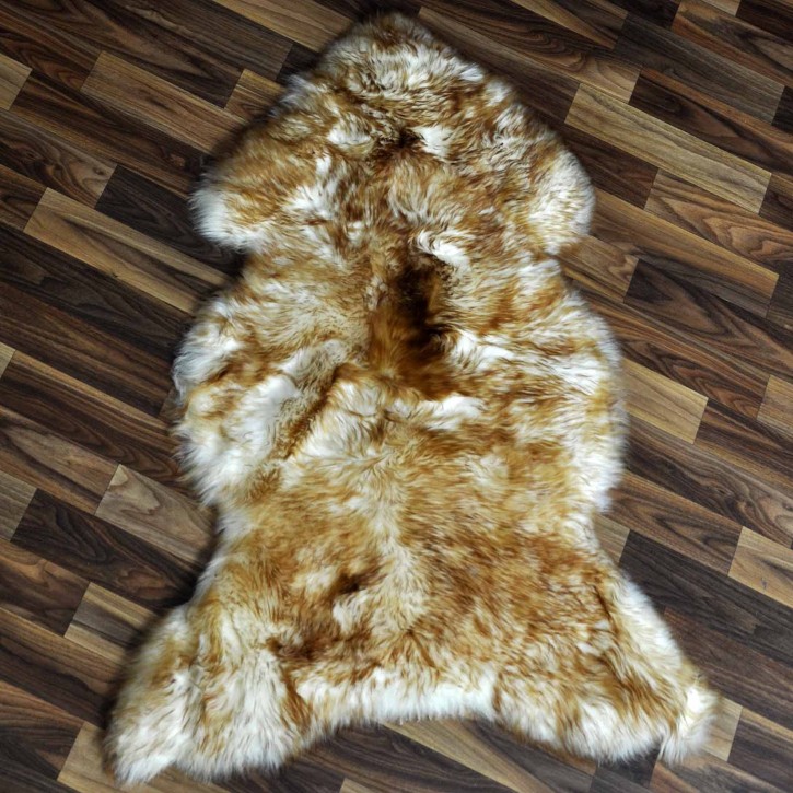 Schaffell Lammfell weiß braun geflammt 100x70 Katzenbett #9884