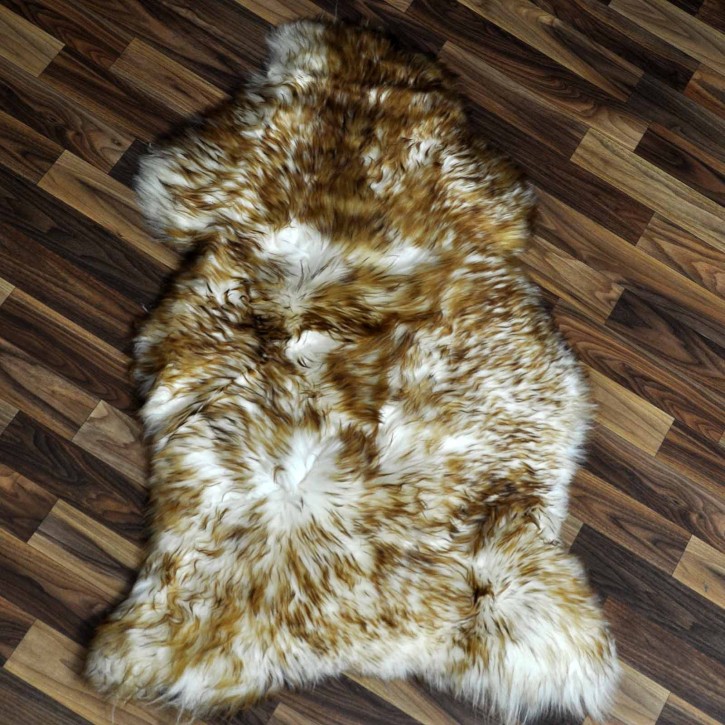Schaffell Lammfell weiß braun geflammt 100x65 Katzenbett #9885