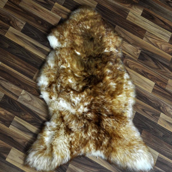 Schaffell Lammfell weiß braun geflammt 95x65 Katzenbett #9887