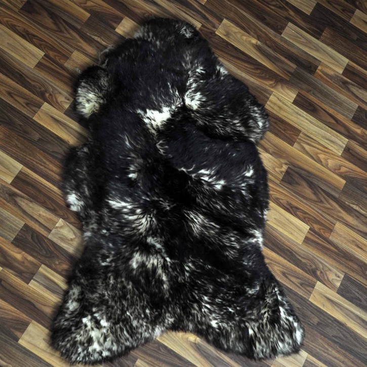 Echtes Schaffell Lammfell weiss schwarzbraun geflammt 110x70 #9907
