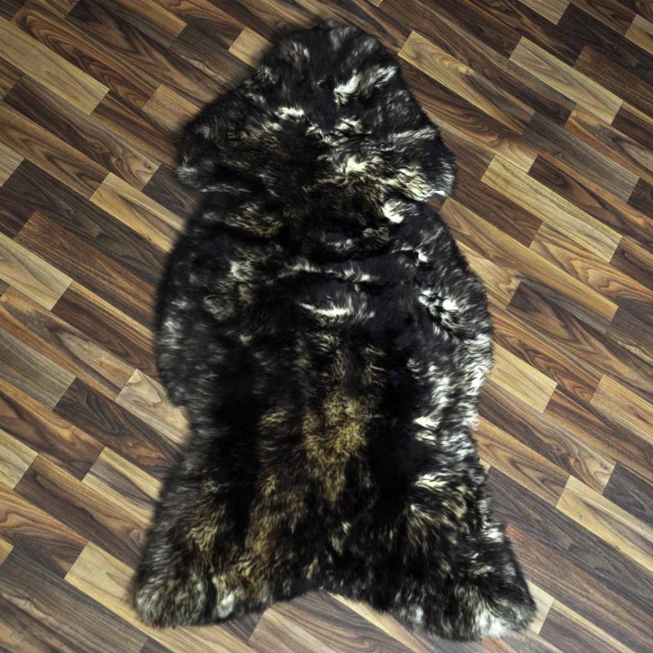 Echtes Schaffell Lammfell weiss schwarzbraun geflammt 115x65 #9909