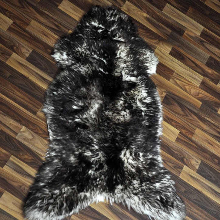 Echtes Schaffell Lammfell weiss schwarzbraun geflammt 110x70 #9913