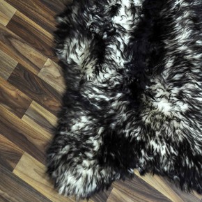 Echtes Schaffell Lammfell weiss schwarzbraun geflammt 110x65 #9911